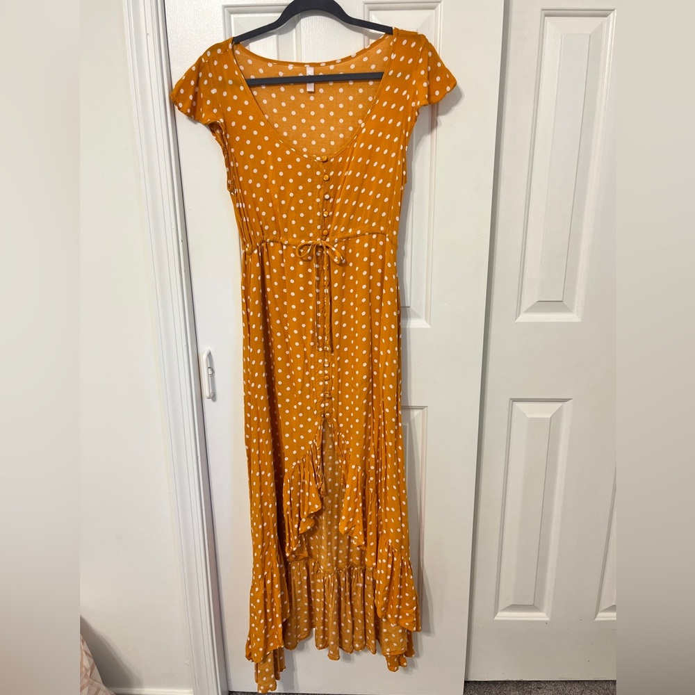 Yellow polka dot high-low dress